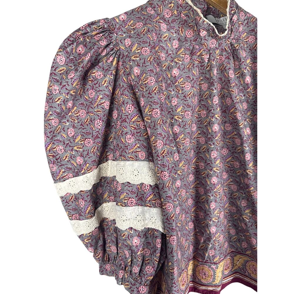 Hunter Bell Molly Blouse Puff Sleeve Printed Poplin Cotton Size Large - Picture 9 of 10